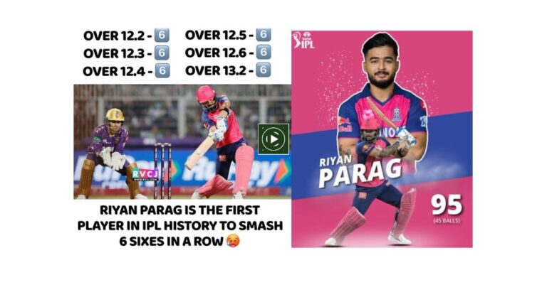 Viral Video : Riyan Parag 1st batsman to hit 6 consecutive sixes in IPL history