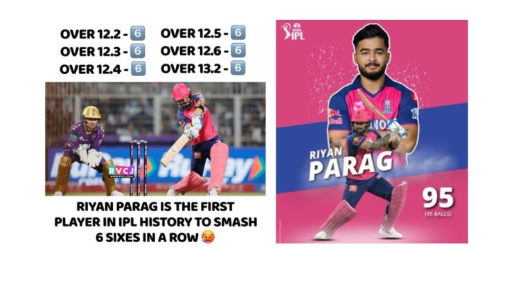 IPL News : Riyan Parag Creates IPL History with 6 Consecutive Sixes
